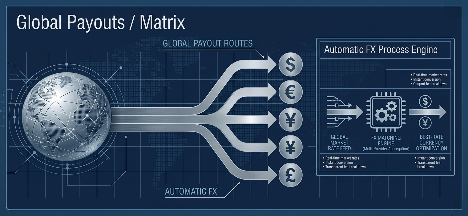 Illustrated worldwide payout routes